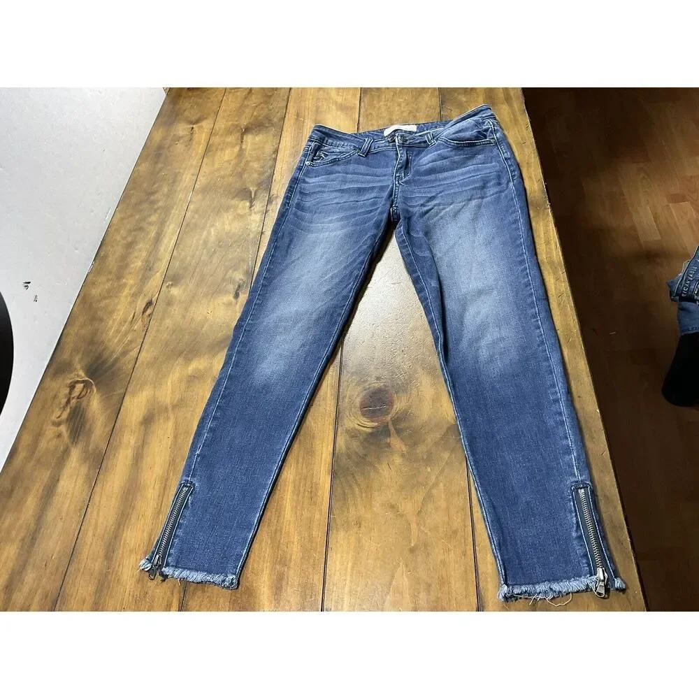 Kancan Mid Rise Ankle Skinny Jeans Womens 7/27 Blue Stretch Ankle Zips